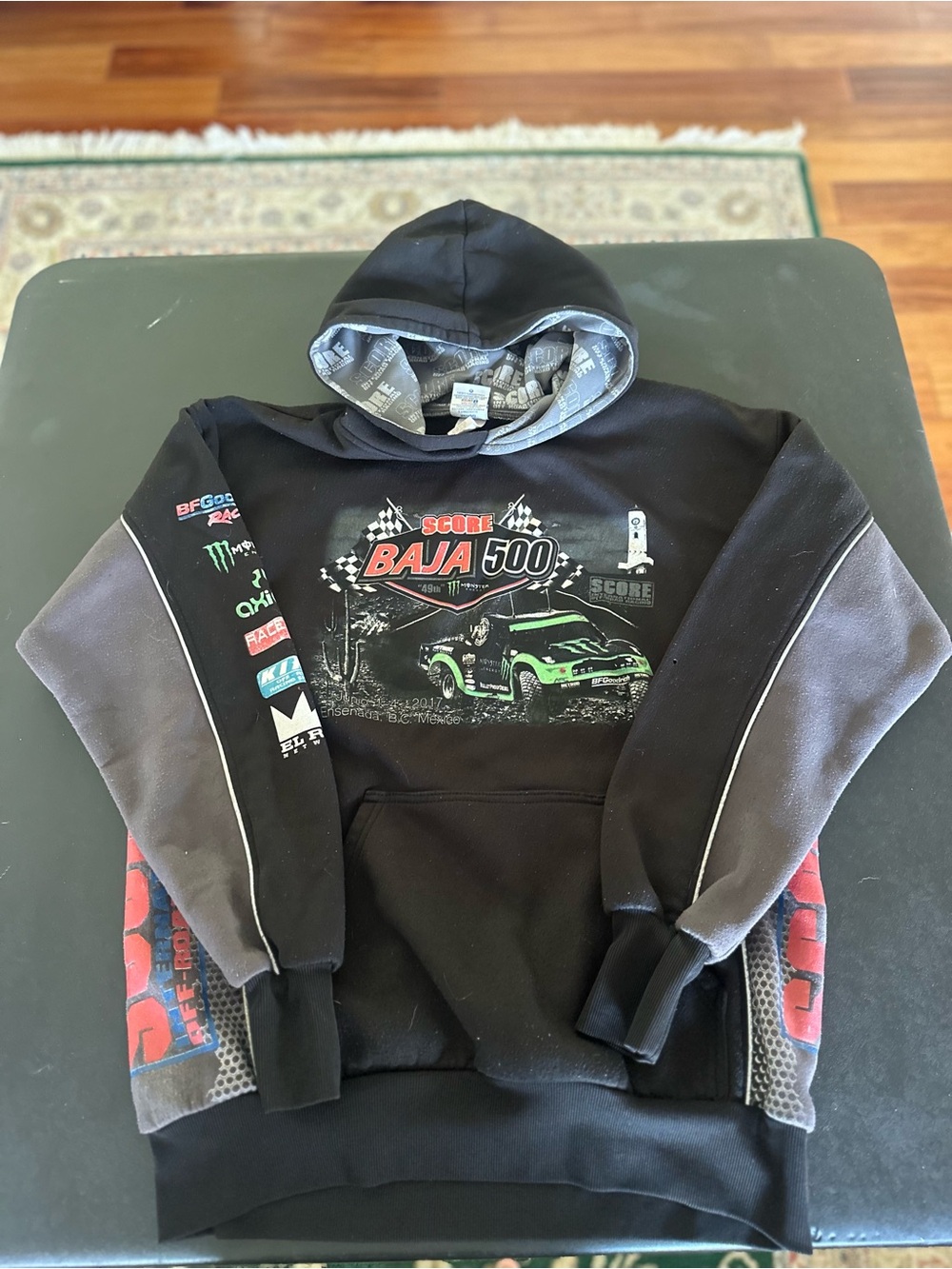 Score International Baja 500 Road Racing Hoodie Black Grey Mens small